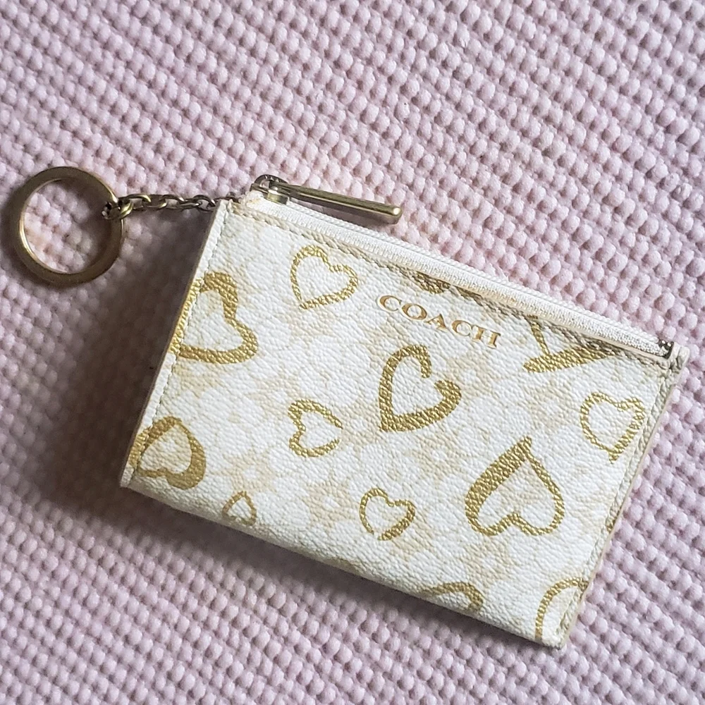 Coach Mini Skinny ID Case in Signature Canvas with Heart Print
